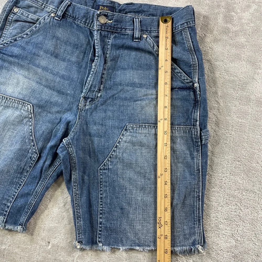 Polo Ralph Lauren Denim Shorts Men 32 Blue Double Knee Carpenter Cutoff Workwear